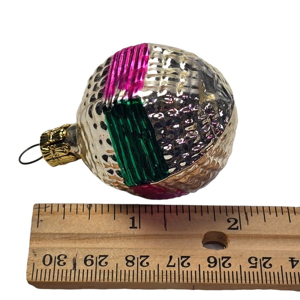 Vintage Czech Ornament Blown Glass Christmas Pink Green Silver Czechoslovakia - Picture 8 of 10